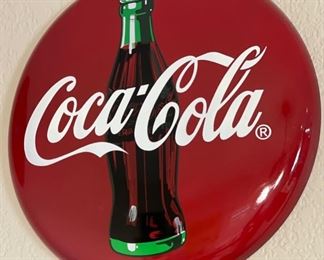 Coca Cola Button Sign 1990 12in 12in dia