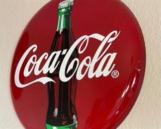 Coca Cola Button Sign 1990 12in 12in dia
