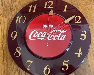 1950s Coca Cola Clock Maroon Coke 18in dia x 2in d