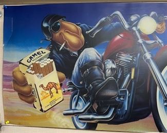 1990 Camel Cigarettes Smooth Character Motorcycle Store Display Sign 18x49.5in