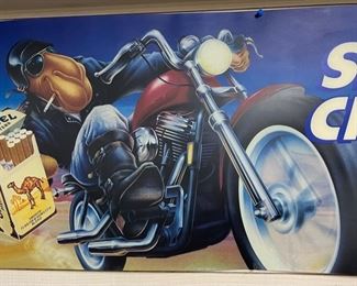 1990 Camel Cigarettes Smooth Character Motorcycle Store Display Sign 18x49.5in