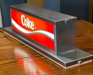 1980s Double Sided Stainless Steel Lighted Coke Restaurant Display Sign Coca Cola 5x18x4in