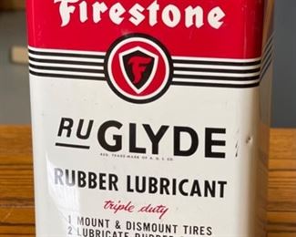 Firestone RU Glyde Rubber Lubricant Can Vintage 10.5x6.75x4.25in HxWxD