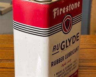 Firestone RU Glyde Rubber Lubricant Can Vintage 10.5x6.75x4.25in HxWxD
