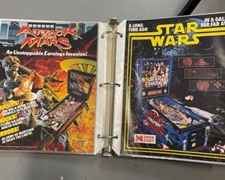 Lot of 56 Williams Sega Bally Gottleib Pinball Flyer Ads Brochures in Binder 11.5x10.75x2in HxWxD