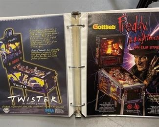 Lot of 56 Williams Sega Bally Gottleib Pinball Flyer Ads Brochures in Binder 11.5x10.75x2in HxWxD