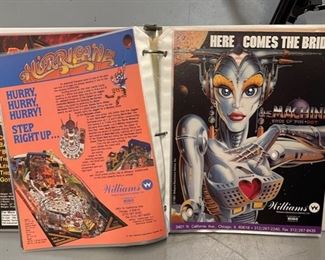 Lot of 56 Williams Sega Bally Gottleib Pinball Flyer Ads Brochures in Binder 11.5x10.75x2in HxWxD