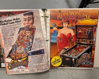Lot of 56 Williams Sega Bally Gottleib Pinball Flyer Ads Brochures in Binder 11.5x10.75x2in HxWxD