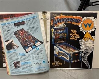 Lot of 56 Williams Sega Bally Gottleib Pinball Flyer Ads Brochures in Binder 11.5x10.75x2in HxWxD