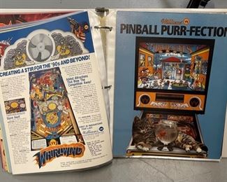 Lot of 56 Williams Sega Bally Gottleib Pinball Flyer Ads Brochures in Binder 11.5x10.75x2in HxWxD