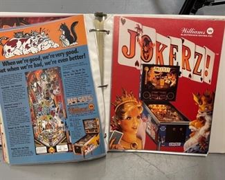 Lot of 56 Williams Sega Bally Gottleib Pinball Flyer Ads Brochures in Binder 11.5x10.75x2in HxWxD