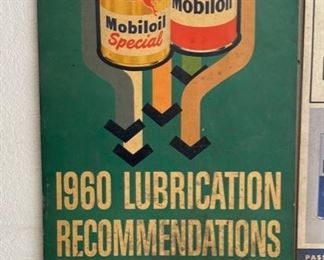 Mobil Mobiloil 1960 Lubrication Recommendation Chart Gas Station Service Shop 28x16in