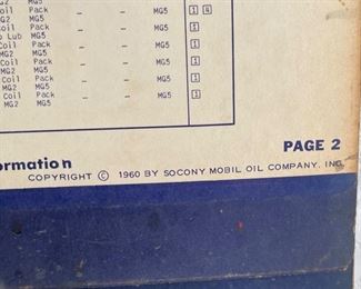 Mobil Mobiloil 1960 Lubrication Recommendation Chart Gas Station Service Shop 28x16in
