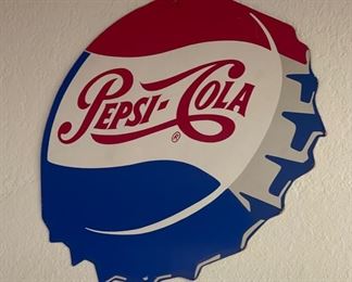 1950-1960s Pepsi Cola Store Display Sign Bottle Cap Die-cut Cardboard Soda 13.5x13.5in
