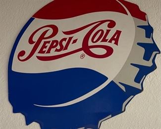 1950-1960s Pepsi Cola Store Display Sign Bottle Cap Die-cut Cardboard Soda 13.5x13.5in