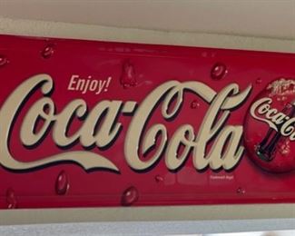 1990s Enjoy Coca Cola Plastic Advertising Sign 16x46in