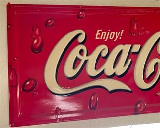 1990s Enjoy Coca Cola Plastic Advertising Sign 16x46in
