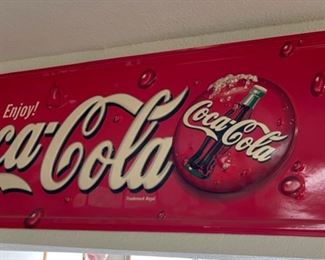 1990s Enjoy Coca Cola Plastic Advertising Sign 16x46in