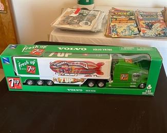 Newray 1:32 Volvo VN-780 7UP Diecast Truck Trailer Model w/ original box 24 inches long x 4 inches wide
