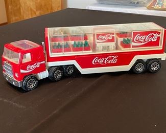 1980 Buddy L Coca Cola Tractor Trailer Truck With Coke Dispenser & Coke Refills 14.5 in x 3 in X 4.5 inches