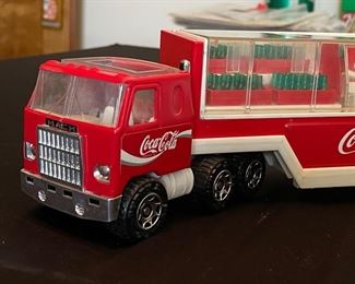 1980 Buddy L Coca Cola Tractor Trailer Truck With Coke Dispenser & Coke Refills 14.5 in x 3 in X 4.5 inches
