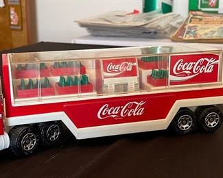 1980 Buddy L Coca Cola Tractor Trailer Truck With Coke Dispenser & Coke Refills 14.5 in x 3 in X 4.5 inches