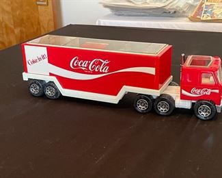 1980 Buddy L Coca Cola Tractor Trailer Truck With Coke Dispenser & Coke Refills 14.5 in x 3 in X 4.5 inches