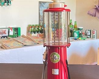 Musgo Michigan Mile Maker gasoline replica display model pump. 21.25 inches tall 6 inches in diameter