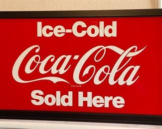 Restaurant Sign Ice-Cold Coca-Cola Sold Here! In Metal Frame 24in X 12.75in