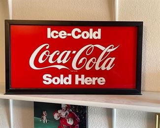 Restaurant Sign Ice-Cold Coca-Cola Sold Here! In Metal Frame 24in X 12.75in