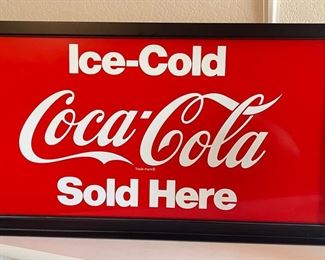 Restaurant Sign Ice-Cold Coca-Cola Sold Here! In Metal Frame 24in X 12.75in