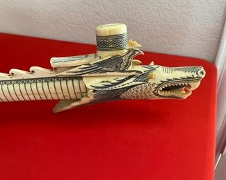 Unique Intricately Detailed Bovine Bone Dragon Blow Dart Gun 45 inches Long 5 inches tall