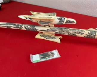 Unique Intricately Detailed Bovine Bone Dragon Blow Dart Gun 45 inches Long 5 inches tall