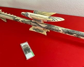 Unique Intricately Detailed Bovine Bone Dragon Blow Dart Gun 45 inches Long 5 inches tall