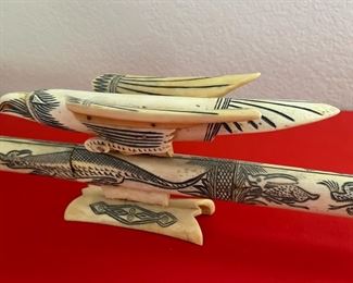 Unique Intricately Detailed Bovine Bone Dragon Blow Dart Gun 45 inches Long 5 inches tall