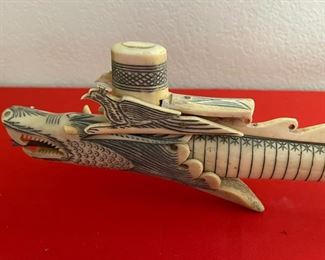Unique Intricately Detailed Bovine Bone Dragon Blow Dart Gun 45 inches Long 5 inches tall