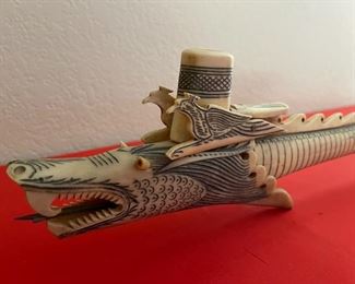 Unique Intricately Detailed Bovine Bone Dragon Blow Dart Gun 45 inches Long 5 inches tall