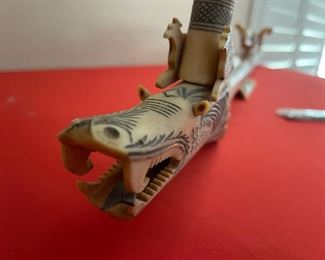 Unique Intricately Detailed Bovine Bone Dragon Blow Dart Gun 45 inches Long 5 inches tall