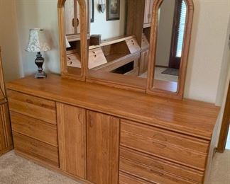 Oak Wood Dresser with Mirror 72x70x19 HxWxD