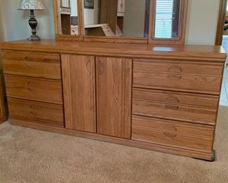 Oak Wood Dresser with Mirror 72x70x19 HxWxD