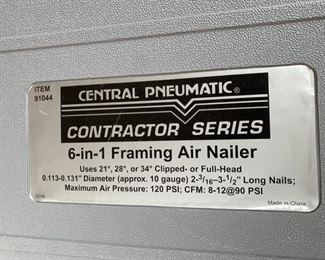 Central Pneumatic 6-1 Framing Air Nailer 20x22x7 HxWxD