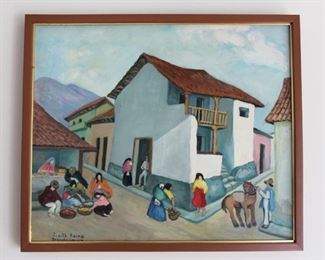 Judith Round Orandaberro O/C Mexican Street Scene