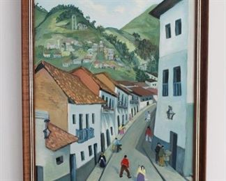 Judith Round Orandaberro O/C Mexican Street Scene