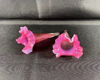 Pair of Pink Ruffled Epergne Horn Replacement