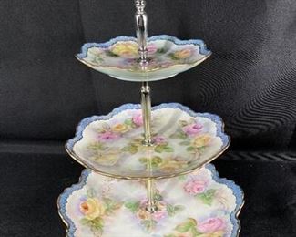 Floral China Three Tier Candy Cookie Serving Plate