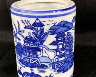 Faux Blue Willow Porcelain Cup Planter Vase