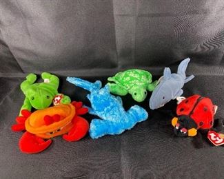 Lot of 6 Ty Beanie Baby Plush Stuffed Animals Sea Life Garden Creatures