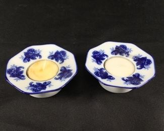 Set of 2 Flow Blue Floral Votive Holders