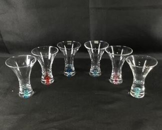 Set of 6 Multicolored Fluted Cordial Shot Glasses
