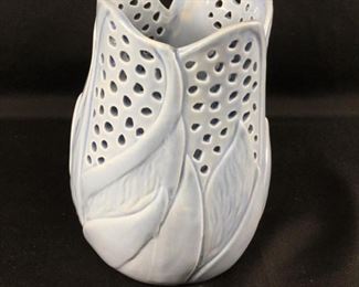 Light Blue Ceramic Floral Vase Candle Holder